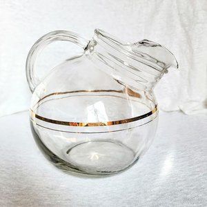Mid Century Ball Pitcher - Cocktail, tea, lemonade Pitcher W Metallic Gold Band